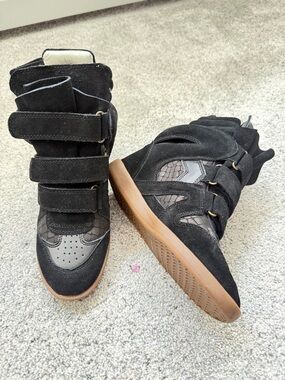 NWOT- Black Suede Wedge Sneakers- Size 38 EU